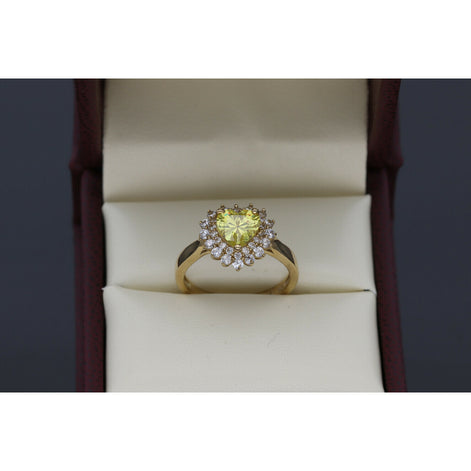 10K Yellow Gold Heart Ring with Yellow Zircon Birthstone and Clear CZ Halo - Front View