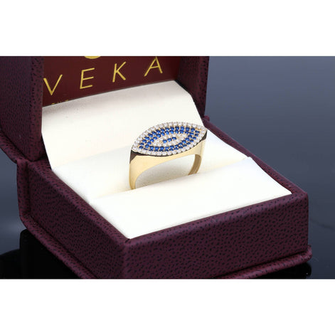 Gold CZ Blue Eye Oval Ring