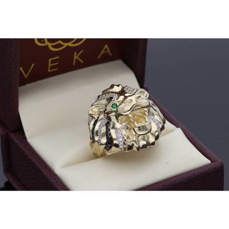 10k Gold & CZ Lion face Ring S:10.5 W:9.4