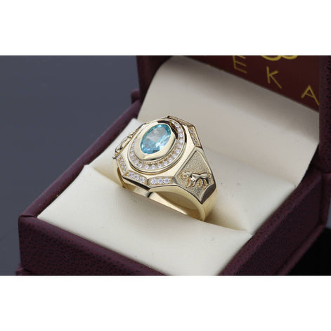 Gold & Aquamarine CZ Ring