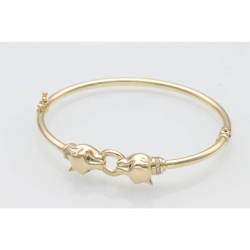 10K Gold & CZ Panther Bangle 8" W:10.1