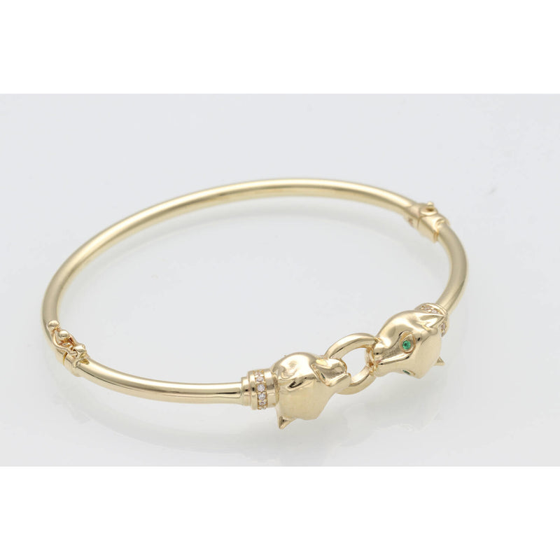 10K Gold & CZ Panther Bangle 8" W:10.1