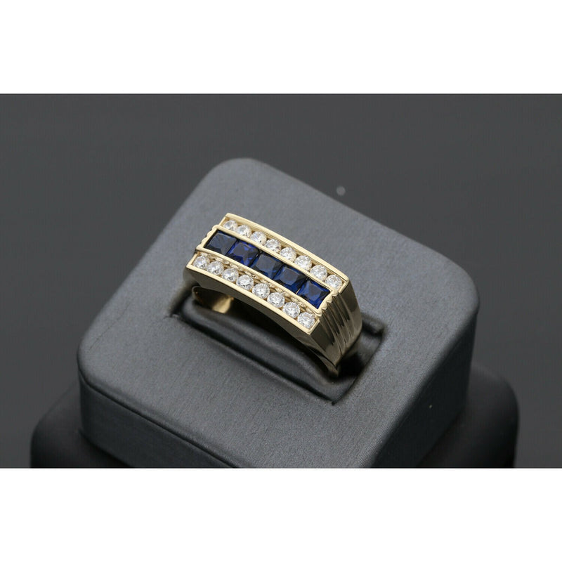 14 Karat Gold Blue Stones Rectangle Ring