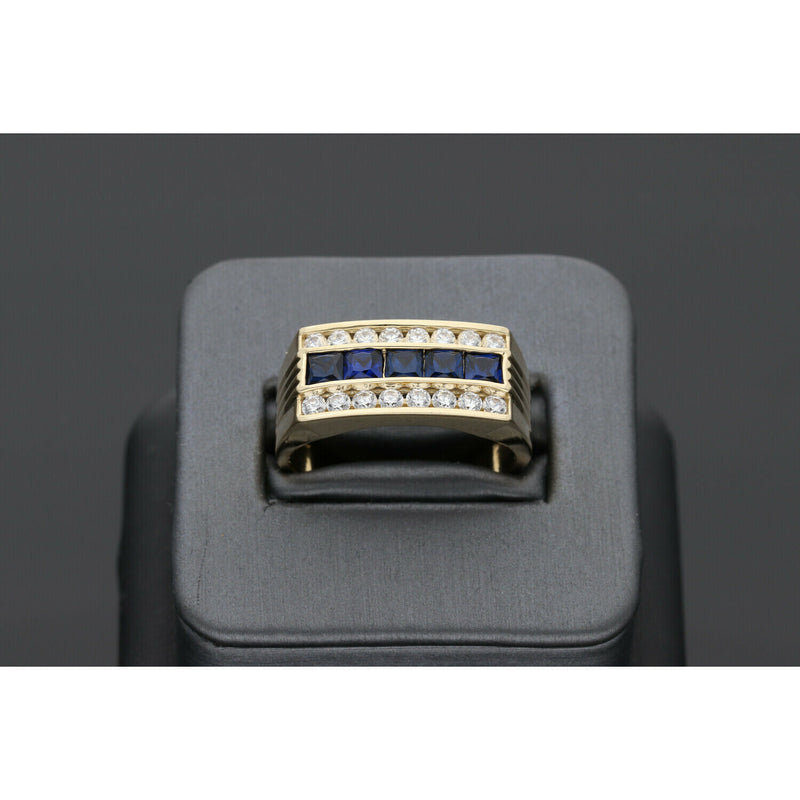14 Karat Gold Blue Stones Rectangle Ring