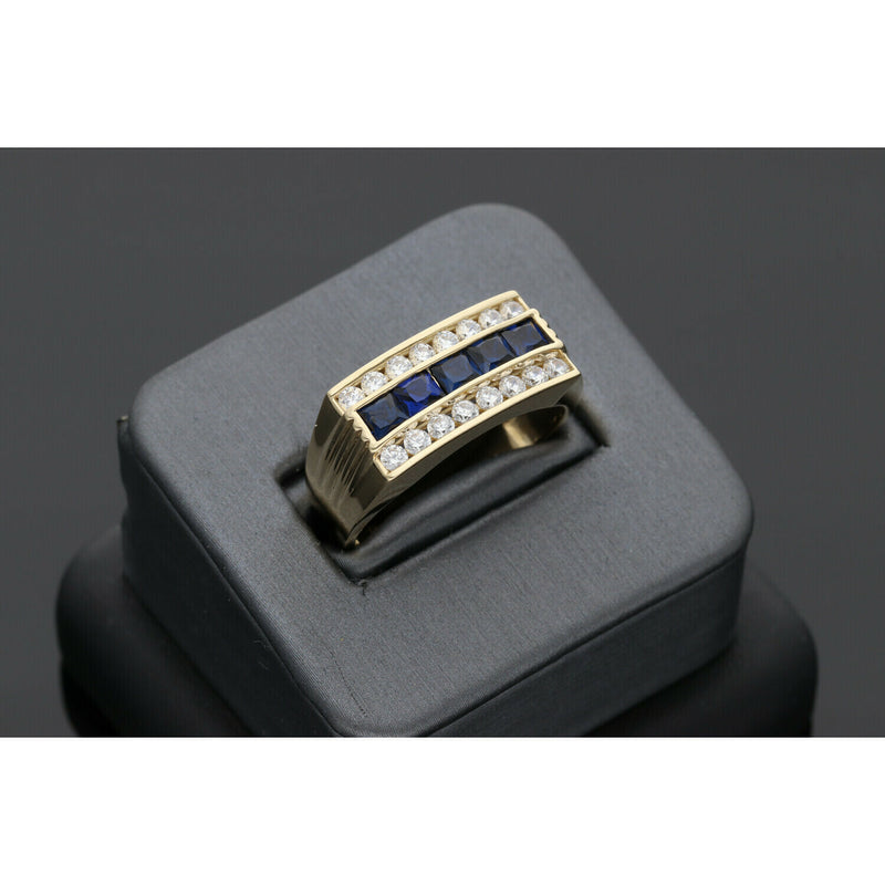14 Karat Gold Blue Stones Rectangle Ring