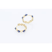 10K Gold Blue Eyes Hoops Earrings W:3.3
