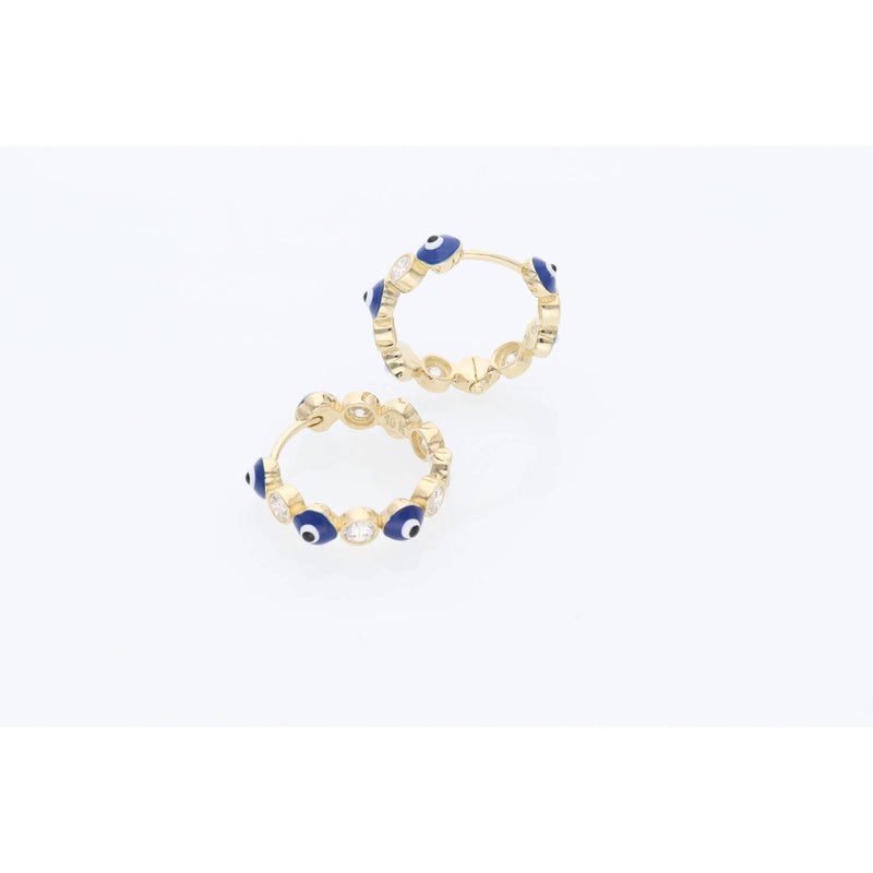10K Gold Blue Eyes Hoops Earrings W:3.3