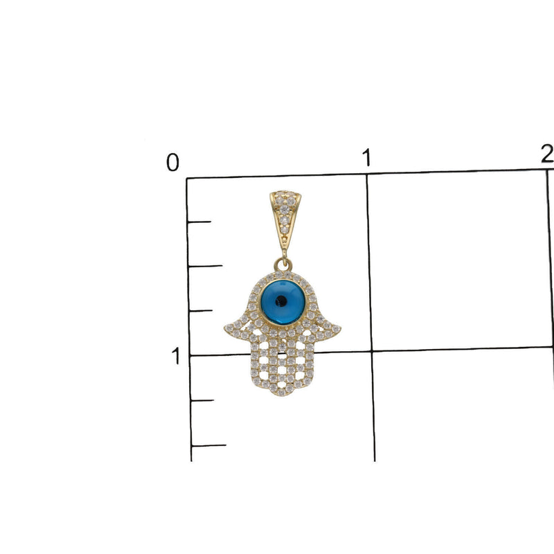 14K Gold & CZ Evil Eye Hamsa Charm W:2.0