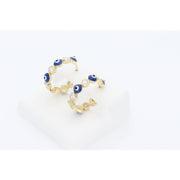 Gold Blue Eyes Hoops Earrings
