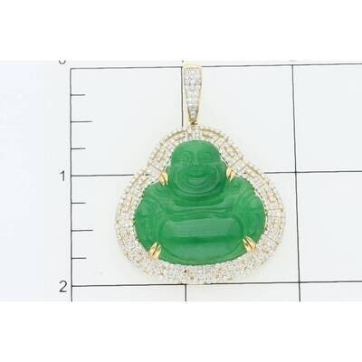 10 Karat Gold 1.60ctw Diamond  Buddha Jade  Charm