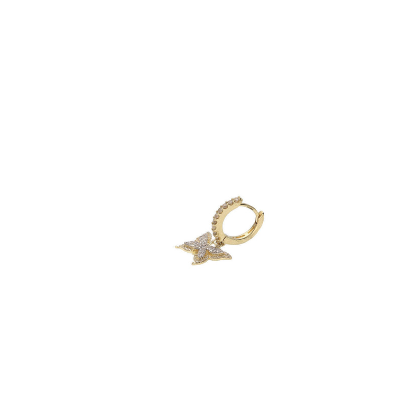 A side angle close up of a10 Karat Gold Diamond Butterfly Hoops 