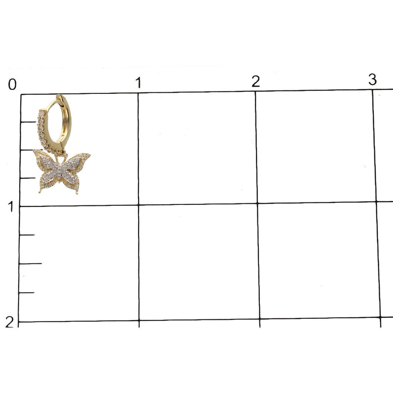 10 Karat Gold 0.45 Diamond Butterfly Hoops on a grid 1" by 1" to appreciate the size