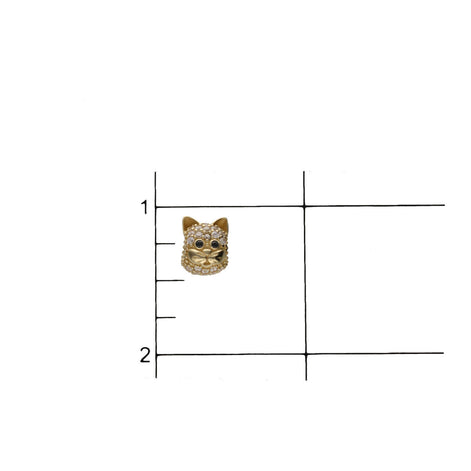14K Gold & CZ Face Cat Fancy Charm W: 1.4