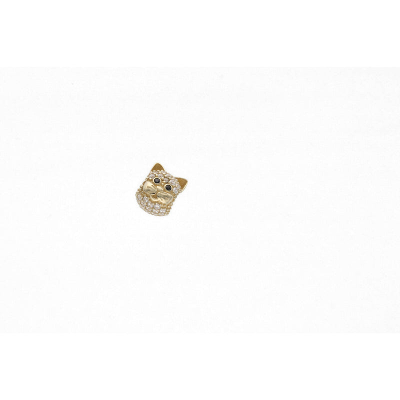 14K Gold & CZ Face Cat Fancy Charm W: 1.4
