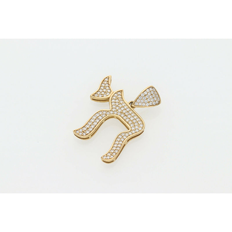 10 Karat Gold & Cz Chai Style Charm W: 4.0