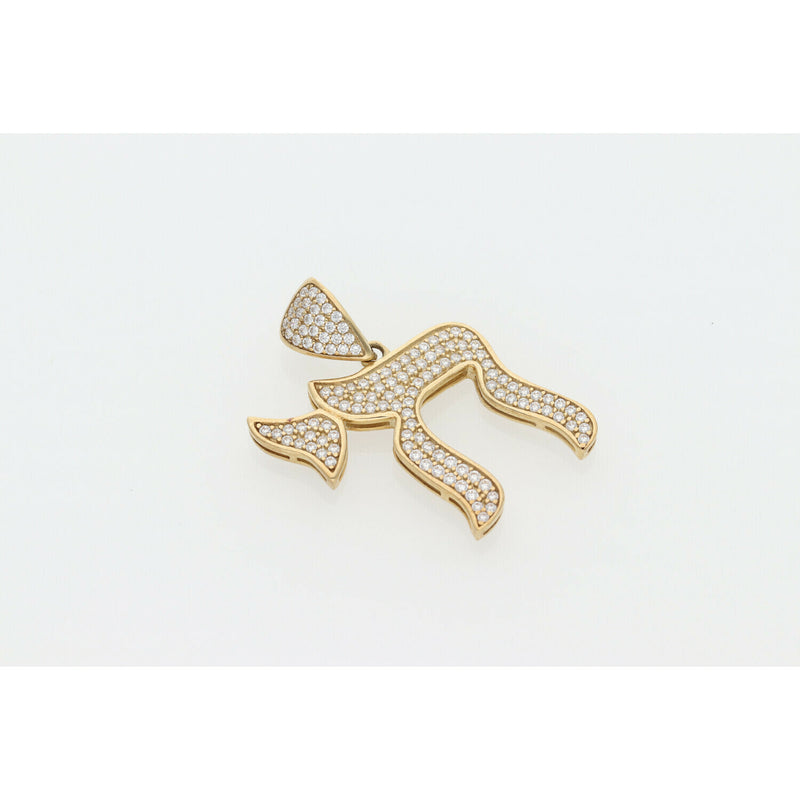 10 Karat Gold & Cz Chai Style Charm W: 4.0