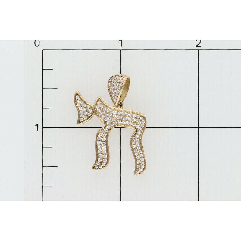 10 Karat Gold & Cz Chai Style Charm W: 4.0