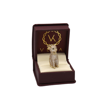 10 Karat Gold Cz Cat Charm W:7.7