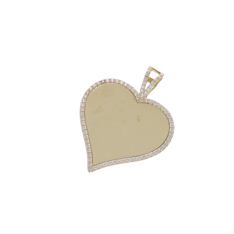 10K Gold & CZ Heart Photo Medal W:5.4
