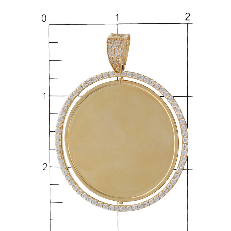14K Gold Cz Round Large Double Photo Charm W:12.7