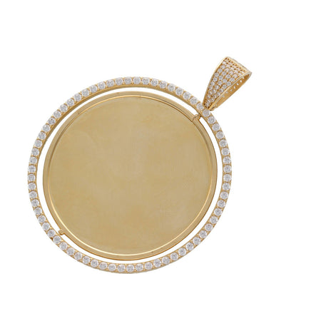 14K Gold Cz Round Large Double Photo Charm W:12.7