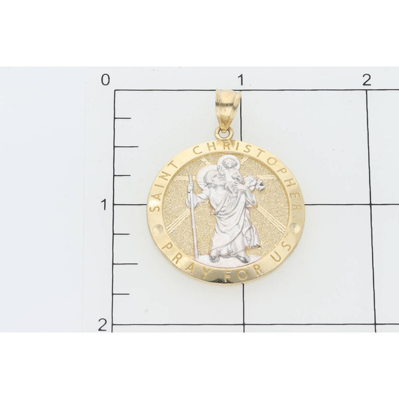 14 Karat Gold Two Tone Saint Christopher "PRAY FOR US" Medal