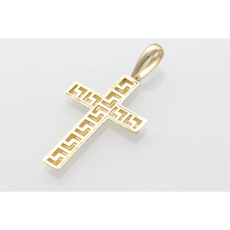 14k Gold Cross Plain - Maze Charm W:9.4