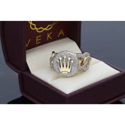 Top view of the 17.5mm diameter diamond crown ring showing intricate maze details and GH quality stones.