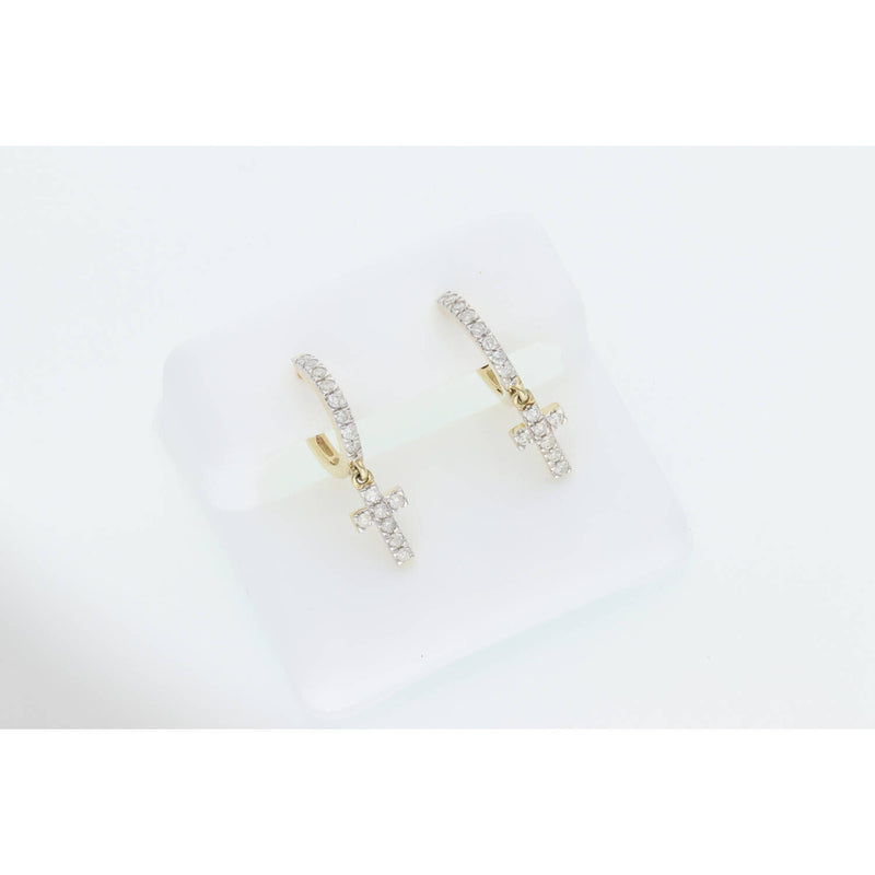 10K Gold & Cross Huggie 0.37ctw Diamond Ear W:2.2