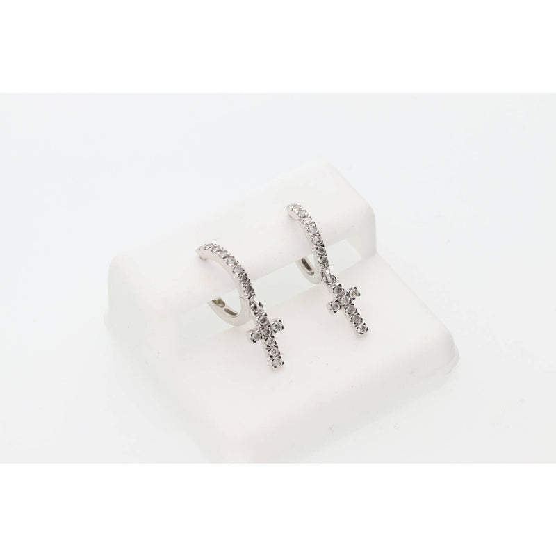 10K White Gold Diamond Cross Huggie Earrings ✨ 0.35 CTW Real Gold