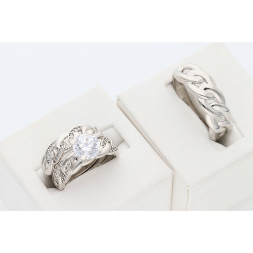 White Gold & cz Cuban Trio Wedding Ring