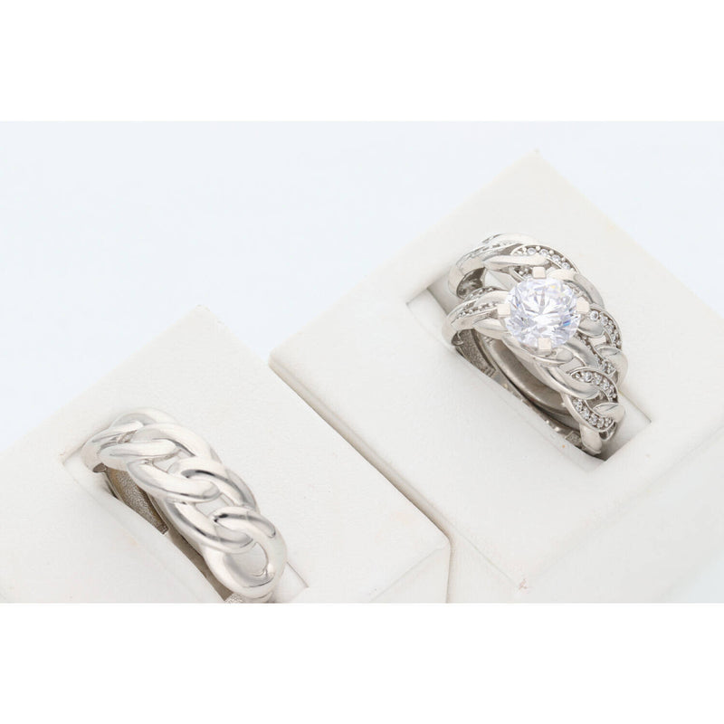 10K White Gold & cz Cuban Trio Wedding Ring