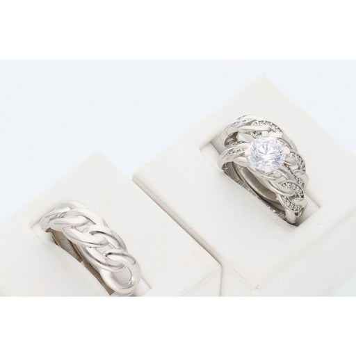 10K White Gold & cz Cuban Trio Wedding Ring