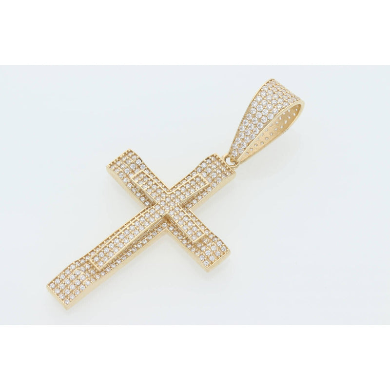 10 Karat Gold Cz Double Cross Charm W:6.8