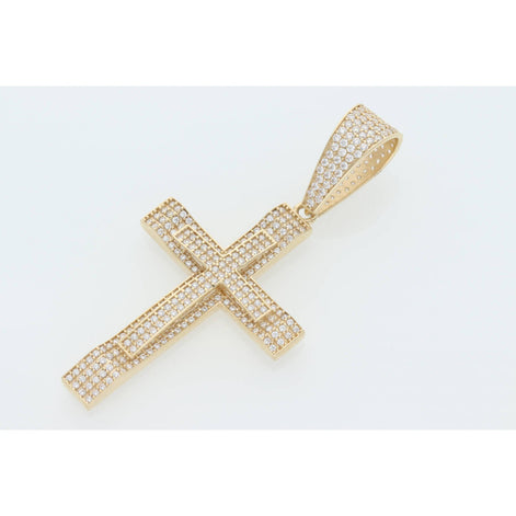 10 Karat Gold Cz Double Cross Charm W:6.8
