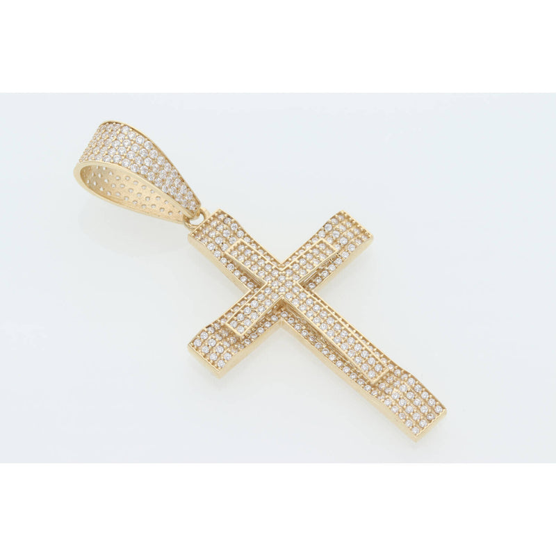 10 Karat Gold Cz Double Cross Charm W:6.8