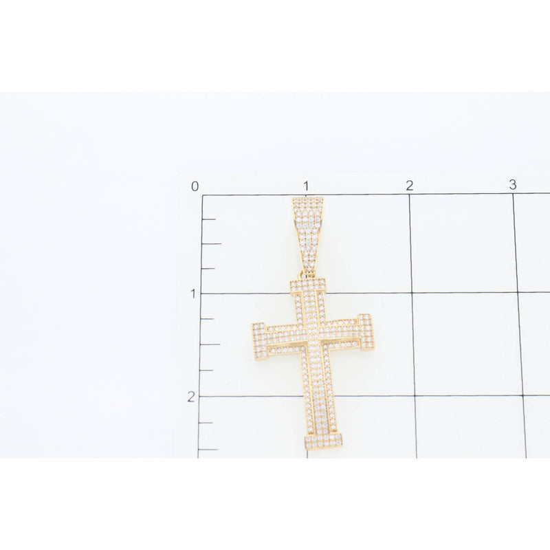 10 Karat Gold Cz Double Cross Charm W:6.8