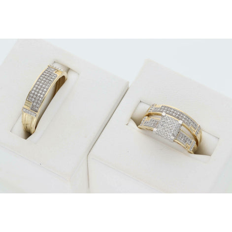 Gold Diamond Square Design Wedding Trio Set Ring