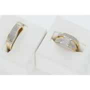 10K G & Diamond Square Design Wedding Trio Set Ring
