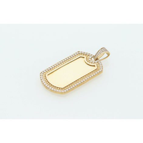 10K Gold & Cz Dog Tag Rectangle Charm W: 6.4