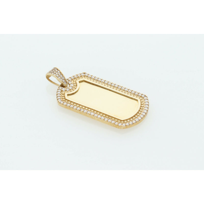 10K Gold & Cz Dog Tag Rectangle Charm W: 6.4