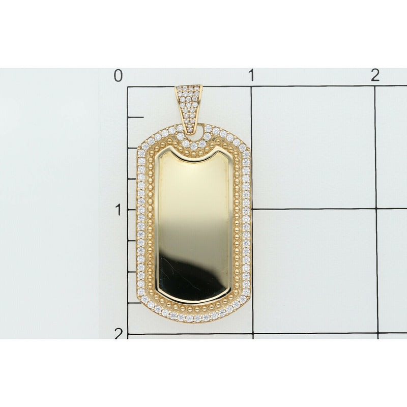 10K Gold & Cz Dog Tag Rectangle Charm W: 6.4