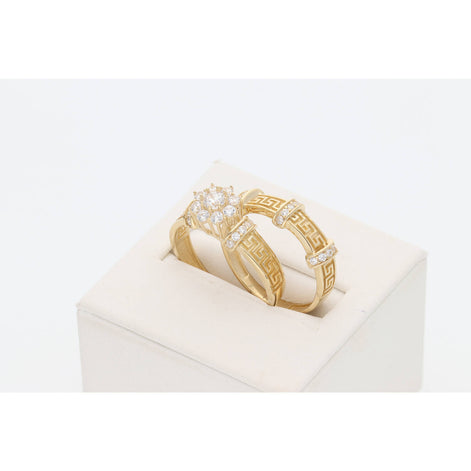 Gold & CZ Duo Wedding Set Maze Rings