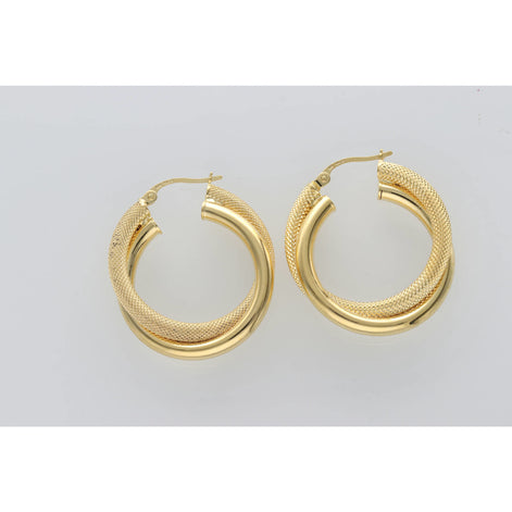 14K Gold Doub Hoop Texture #3 W:3.8