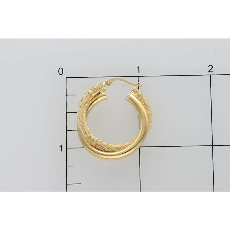 14K Gold Doub Hoop Texture #3 W:3.8