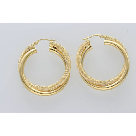 14K Gold Doub Hoop Texture #4 W:4.5