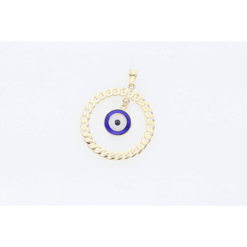 10K Gold Cuban Style Round Charm + Eye W:1.9