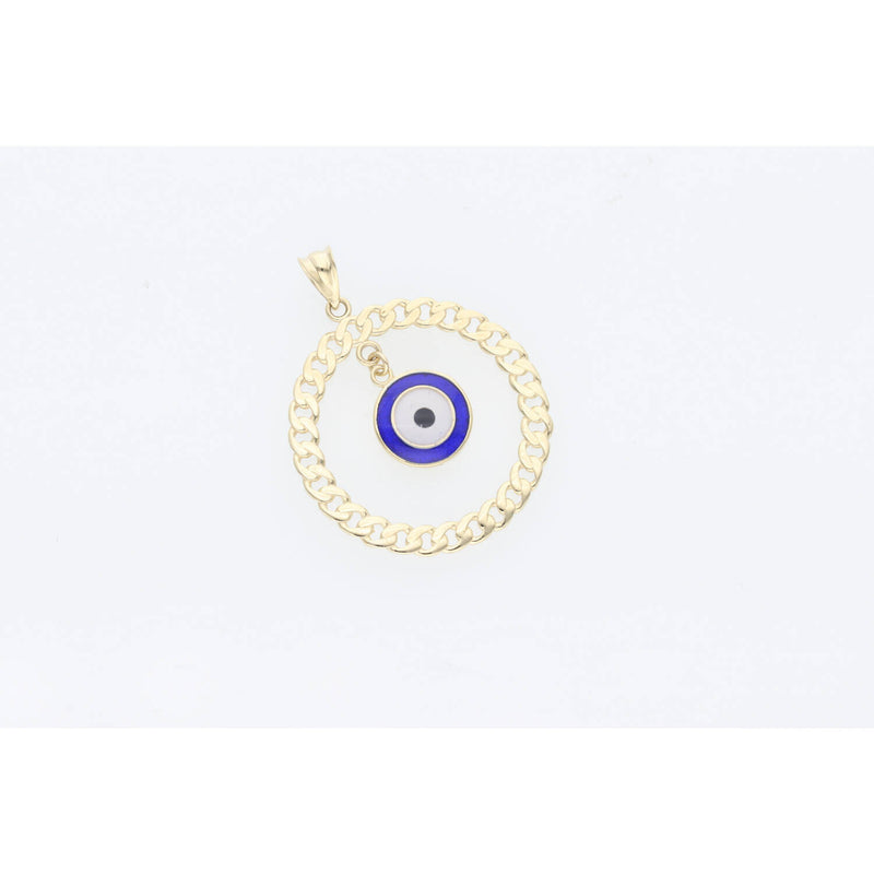 10K Gold Cuban Style Round Charm + Eye W:1.9