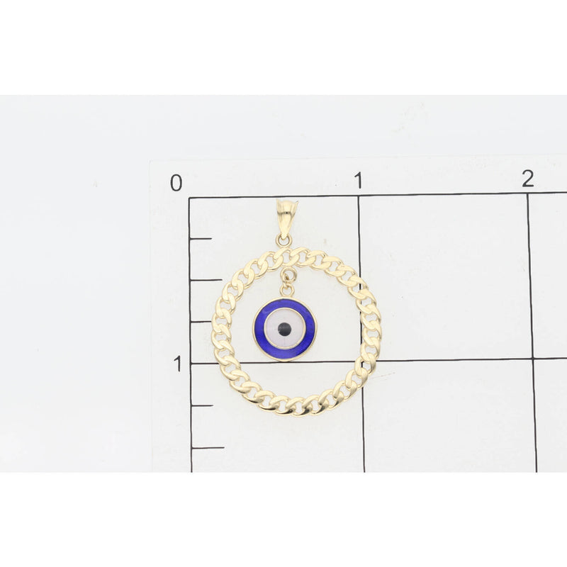10K Gold Cuban Style Round Charm + Eye W:1.9