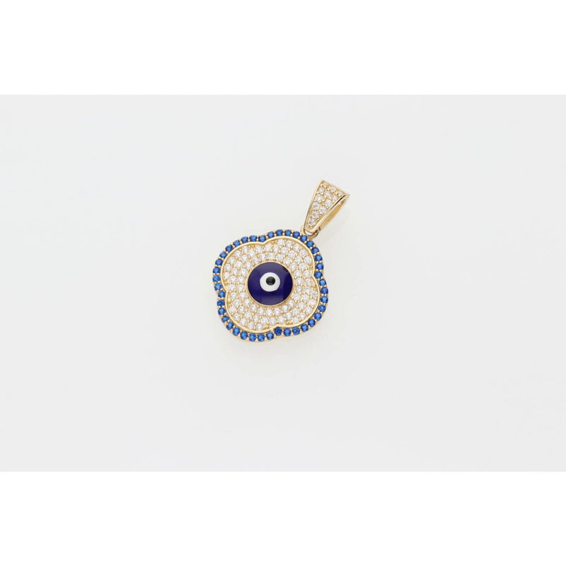 14k Gold & CZ Evil Eye Clover Small Women Charm